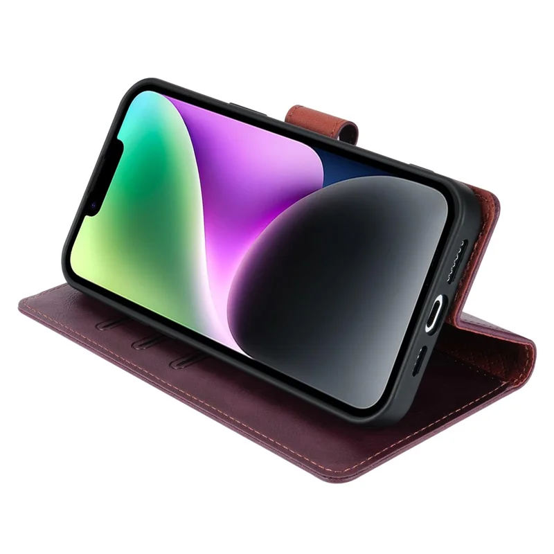 N.BEKUS CSJ-001 For iPhone 14 Phone Wallet Case PU Leather Folding Stand Cover - Wine Red