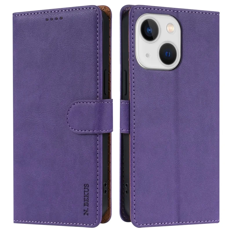 N.BEKUS CSJ-001 For iPhone 14 Phone Wallet Case PU Leather Folding Stand Cover - Purple