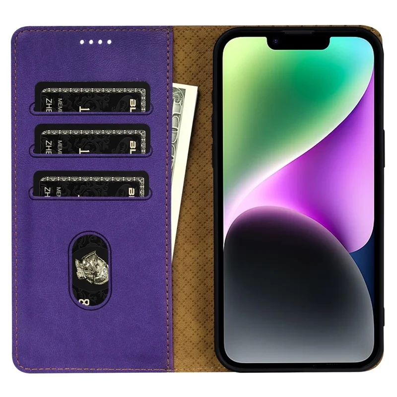 N.BEKUS CSJ-001 For iPhone 14 Phone Wallet Case PU Leather Folding Stand Cover - Purple