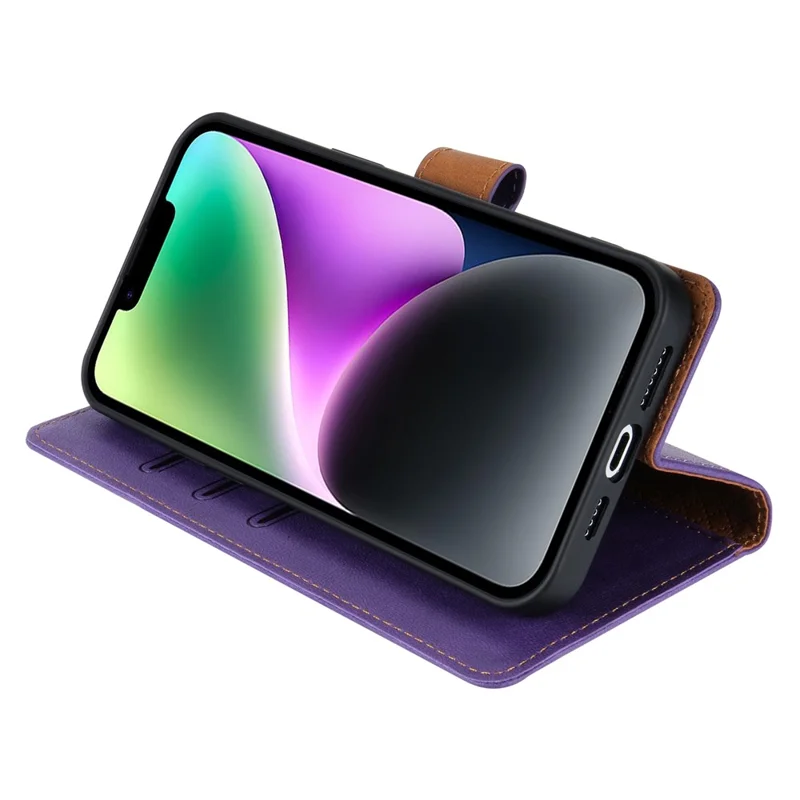 N.BEKUS CSJ-001 For iPhone 14 Phone Wallet Case PU Leather Folding Stand Cover - Purple