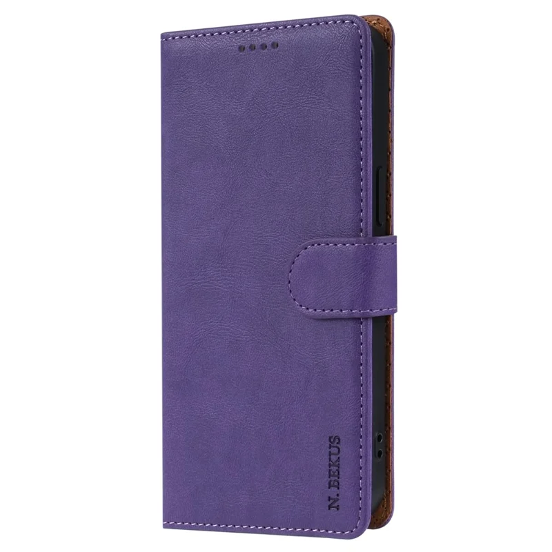 N.BEKUS CSJ-001 For iPhone 14 Phone Wallet Case PU Leather Folding Stand Cover - Purple