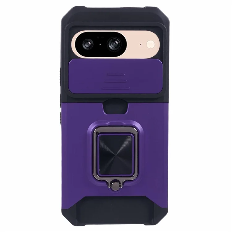 Per Google Pixel 9 / Pixel 9 Pro Custodia Porta Carte PC+TPU Supporto Telefono con Protezione Lente - Viola