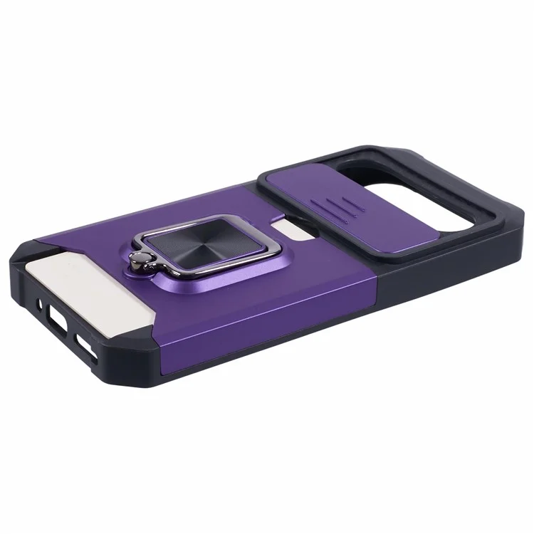 Per Google Pixel 9 / Pixel 9 Pro Custodia Porta Carte PC+TPU Supporto Telefono con Protezione Lente - Viola