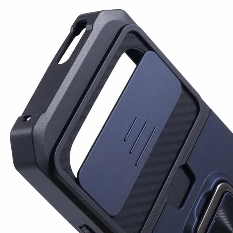 For Google Pixel 9 / Pixel 9 Pro Case Card Holder PC+TPU Kickstand Phone Cover with Lens Protection - Navy Blue