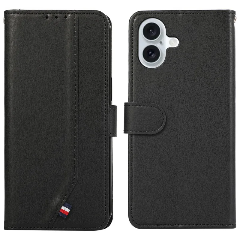 Til iPhone 16 Case RFID-blokerende kortpladser Læder stående telefondæksel - Sort