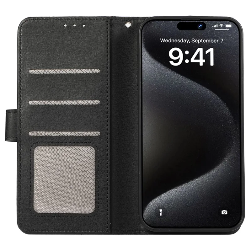 Til iPhone 16 Case RFID-blokerende kortpladser Læder stående telefondæksel - Sort