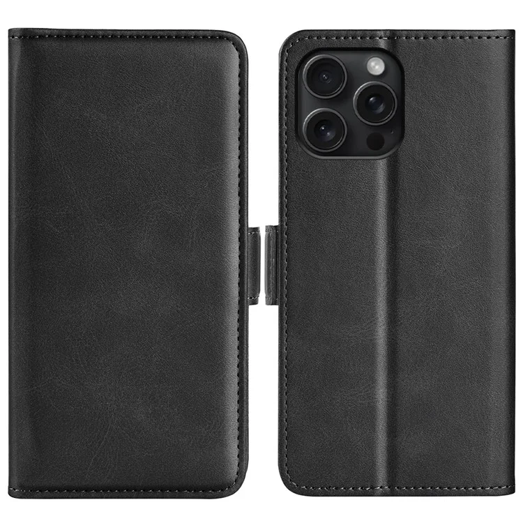Cover a Portafoglio Flip in Pelle per iPhone 16 Pro Max - Nero