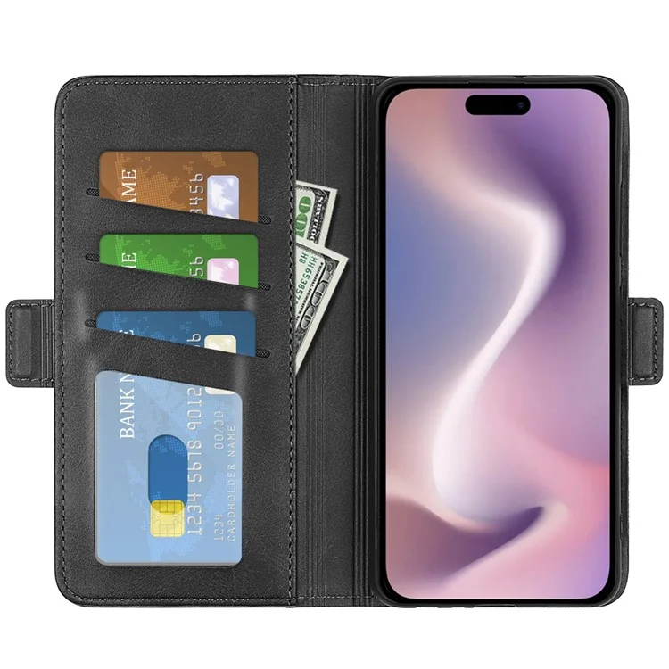 Cover a Portafoglio Flip in Pelle per iPhone 16 Pro Max - Nero