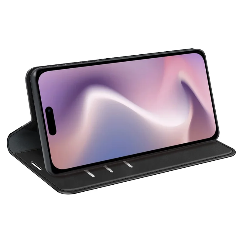 Für iPhone 16 Pro Max Case Skin-Feel PU-Leder-Handyhülle, faltbarer Ständer, magnetische Absorption - Schwarz