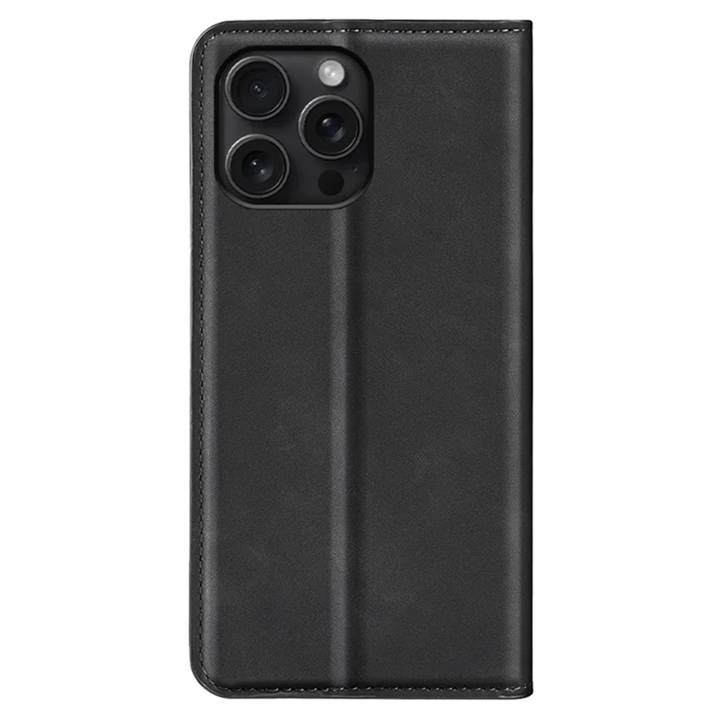 Für iPhone 16 Pro Max Case Skin-Feel PU-Leder-Handyhülle, faltbarer Ständer, magnetische Absorption - Schwarz