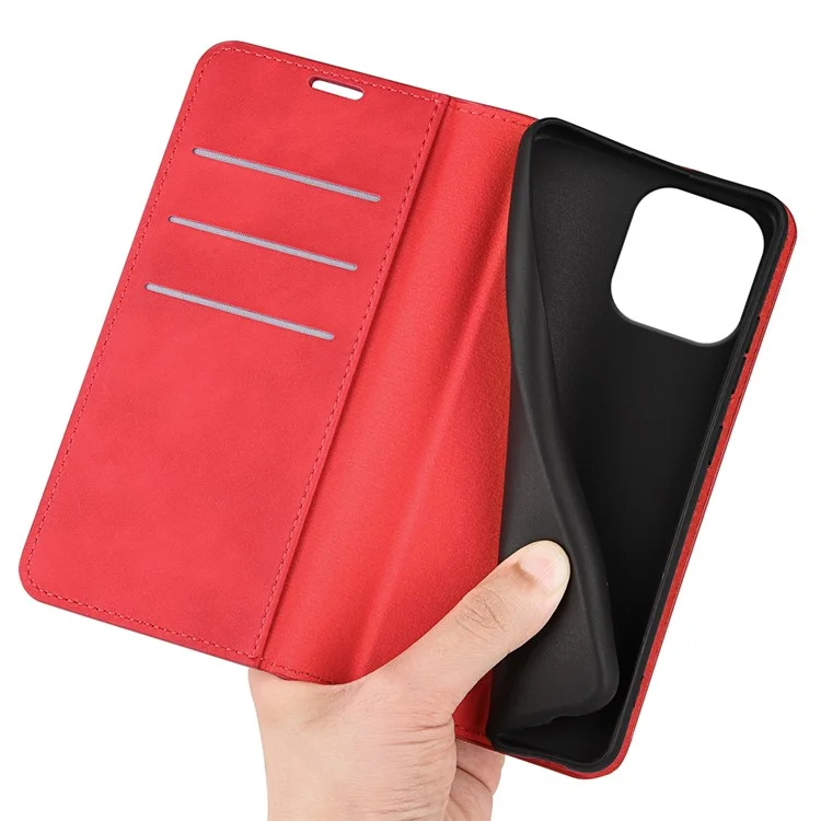 For iPhone 16 Pro Max Case Skin-feel PU Leather Phone Cover Folding Stand Magnetic Absorption - Red