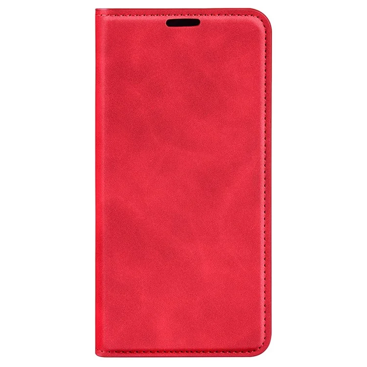 For iPhone 16 Pro Max Case Skin-feel PU Leather Phone Cover Folding Stand Magnetic Absorption - Red