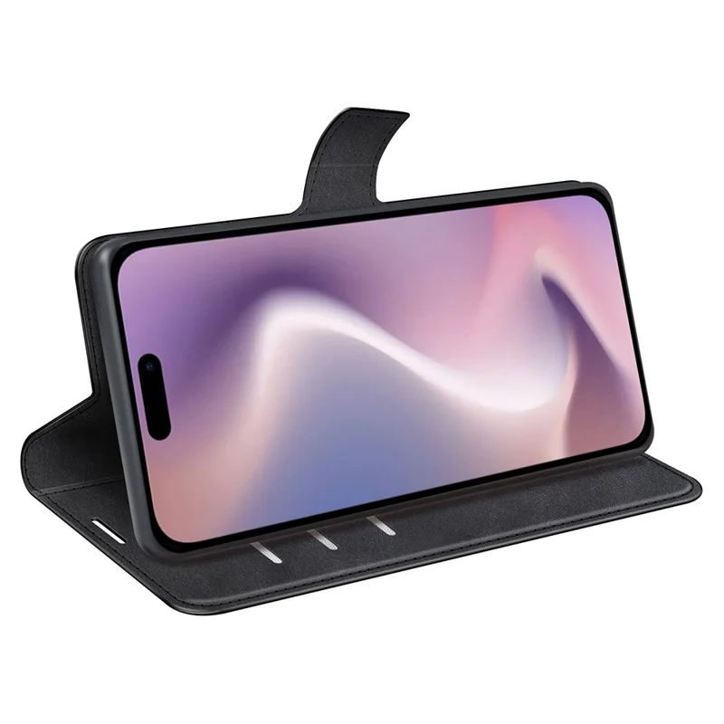 For iPhone 16 Pro Max Case Calf Texture PU Leather Folio Flip Wallet Phone Cover - Black