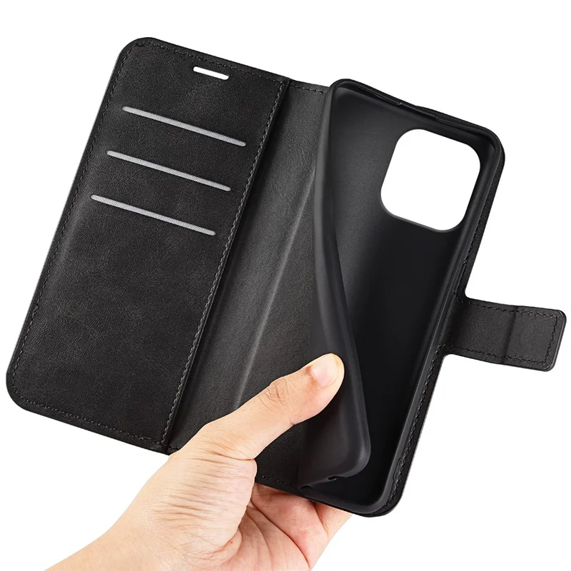 For iPhone 16 Pro Max Case Calf Texture PU Leather Folio Flip Wallet Phone Cover - Black