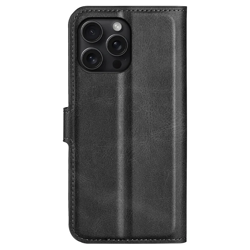 For iPhone 16 Pro Max Case Calf Texture PU Leather Folio Flip Wallet Phone Cover - Black
