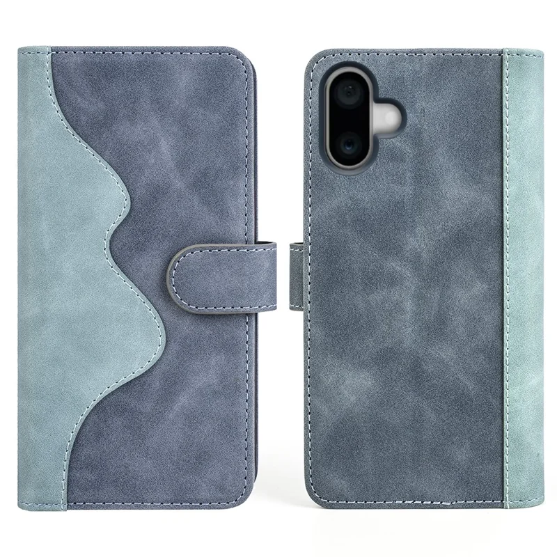 For iPhone 16 Plus Case Wallet Dual Color Flip Leather Phone Cover - Blue