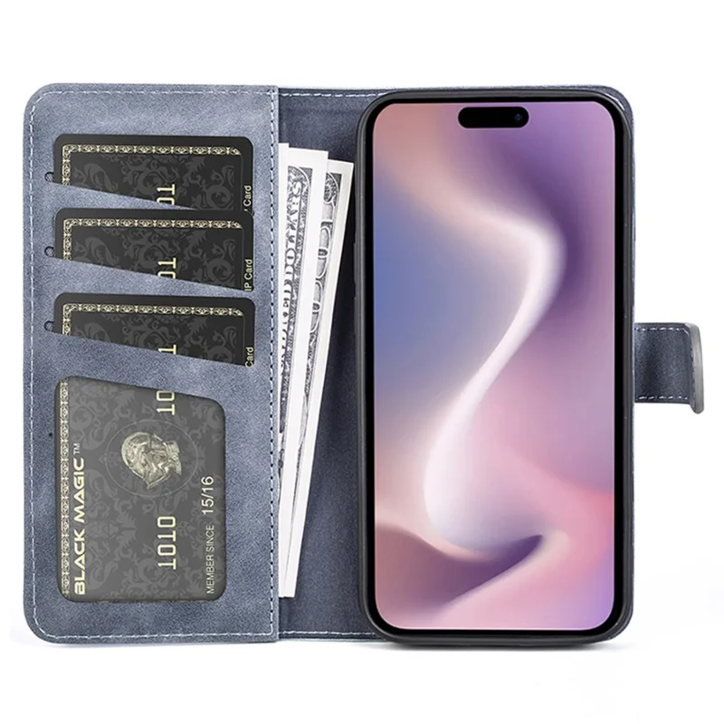 For iPhone 16 Plus Case Wallet Dual Color Flip Leather Phone Cover - Blue