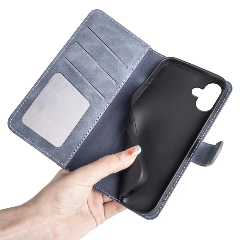 For iPhone 16 Plus Case Wallet Dual Color Flip Leather Phone Cover - Blue