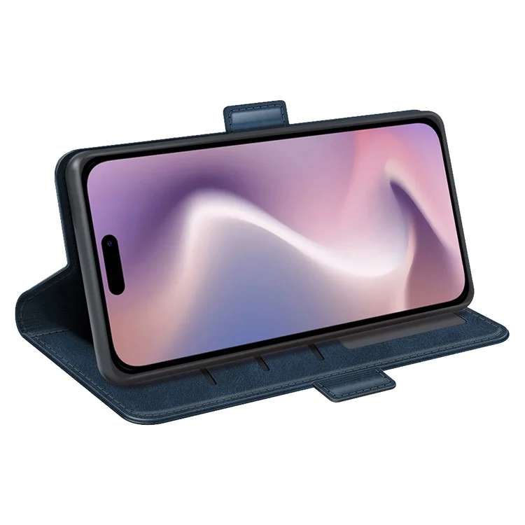 Cover a Portafoglio a Libro in Pelle per iPhone 16 Plus - Blu