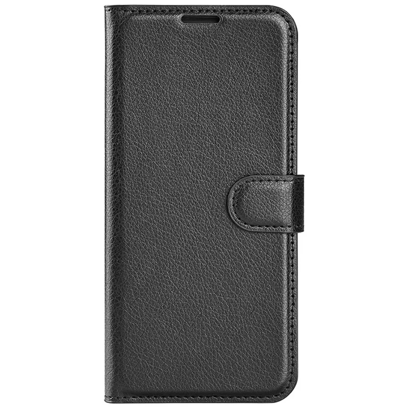 For iPhone 16 Plus Case Litchi Texture Leather Phone Cover Horizontal Viewing Stand - Black