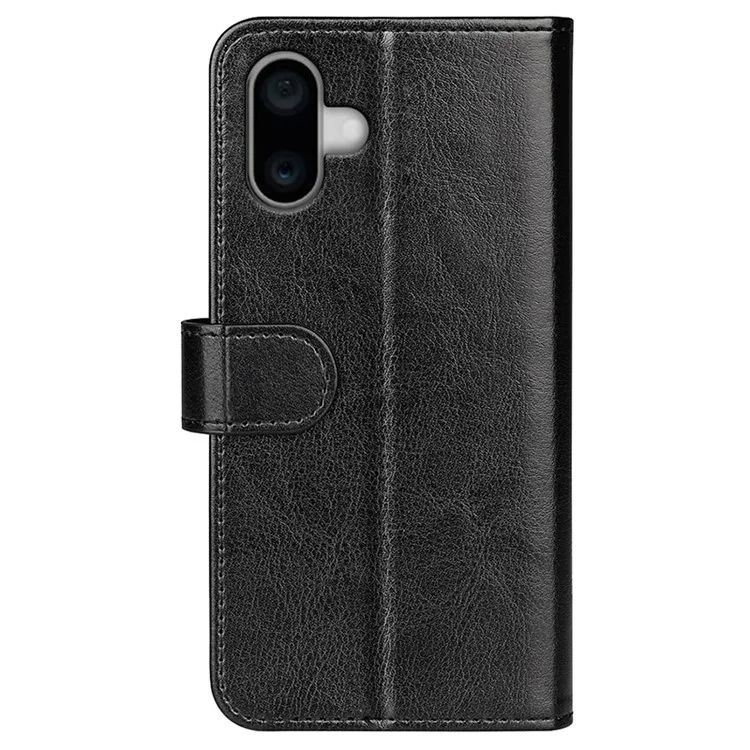For iPhone 16 Plus Case Crazy Horse Texture Leather Phone Cover Horizontal Viewing Stand - Black