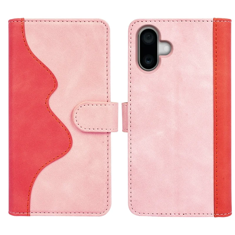 For iPhone 16 Case Wallet Dual Color Flip Leather Phone Cover - Pink
