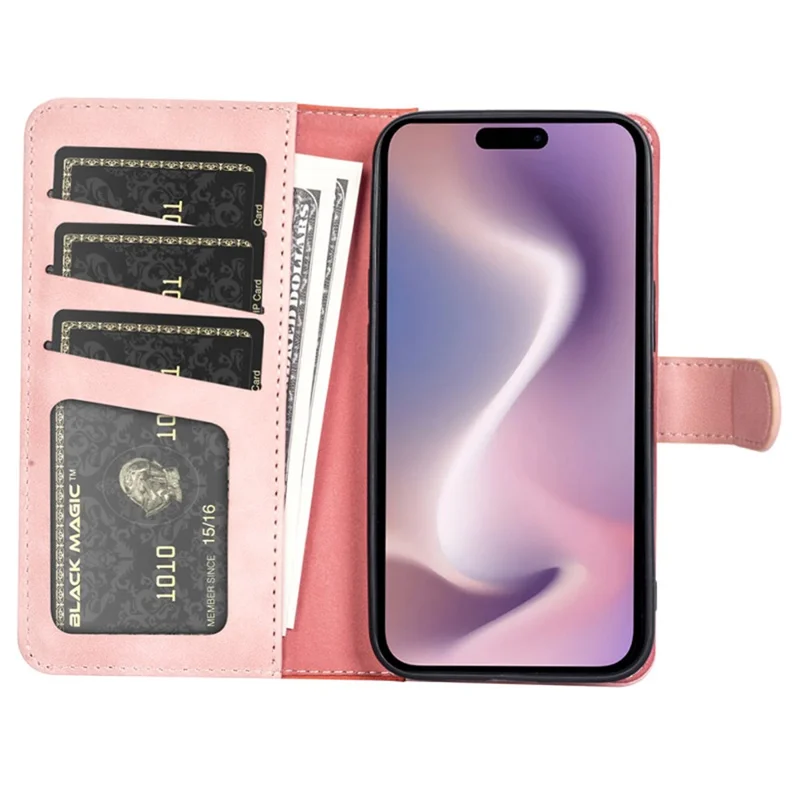 For iPhone 16 Case Wallet Dual Color Flip Leather Phone Cover - Pink