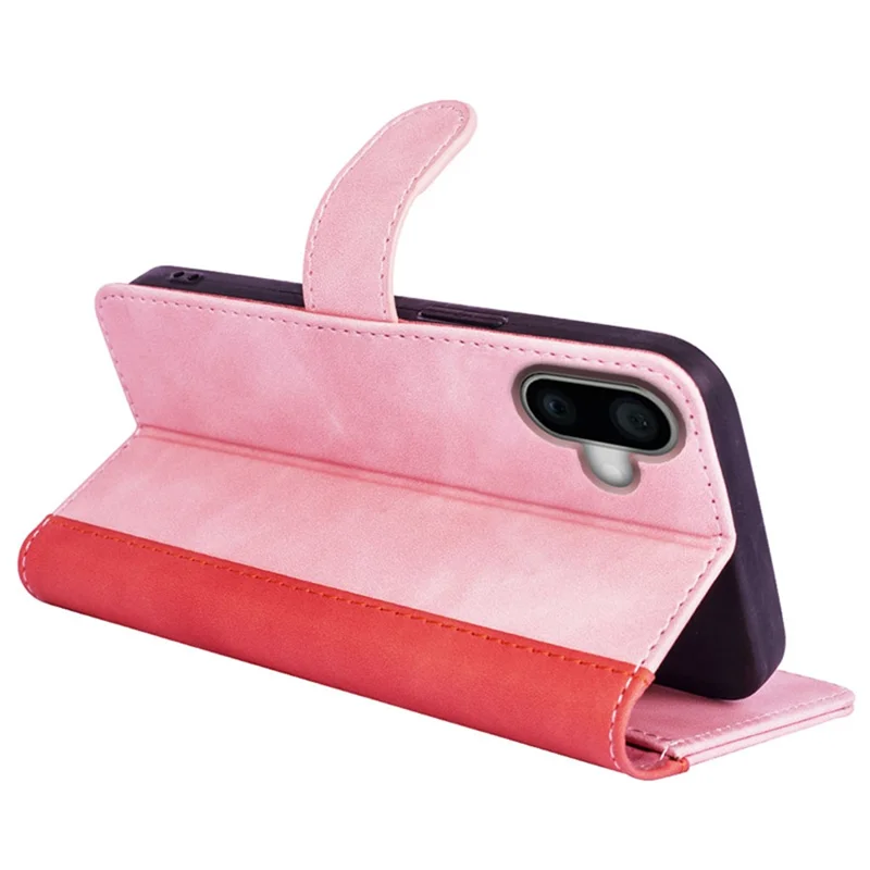 For iPhone 16 Case Wallet Dual Color Flip Leather Phone Cover - Pink