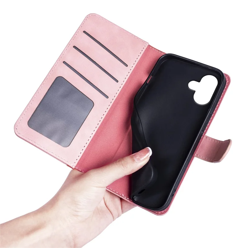 For iPhone 16 Case Wallet Dual Color Flip Leather Phone Cover - Pink