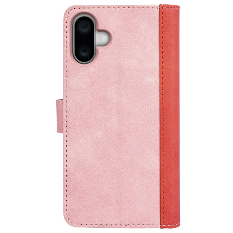 For iPhone 16 Case Wallet Dual Color Flip Leather Phone Cover - Pink
