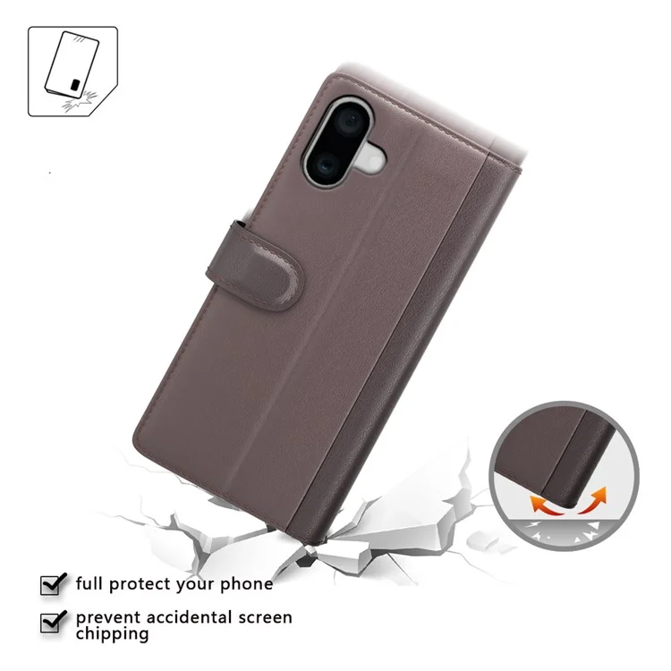 Étui pour iPhone 16 en cuir véritable fendu avec support portefeuille - Marron