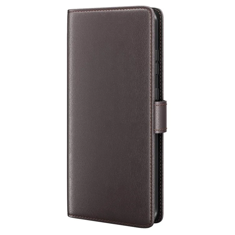 Étui pour iPhone 16 en cuir véritable fendu avec support portefeuille - Marron