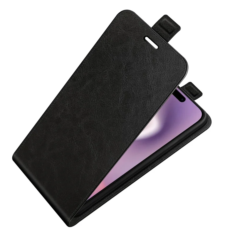 For iPhone 16 Case Card Slots Vertical Flip PU Leather Phone Cover - Black