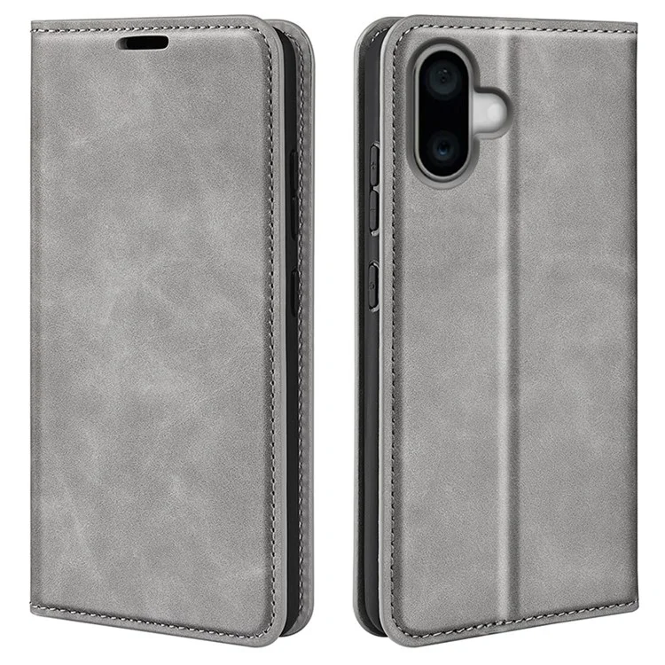 Für iPhone 16 Case Kartenfächer Geldbörse Skin-Feel PU Leder Telefonhülle - Grau