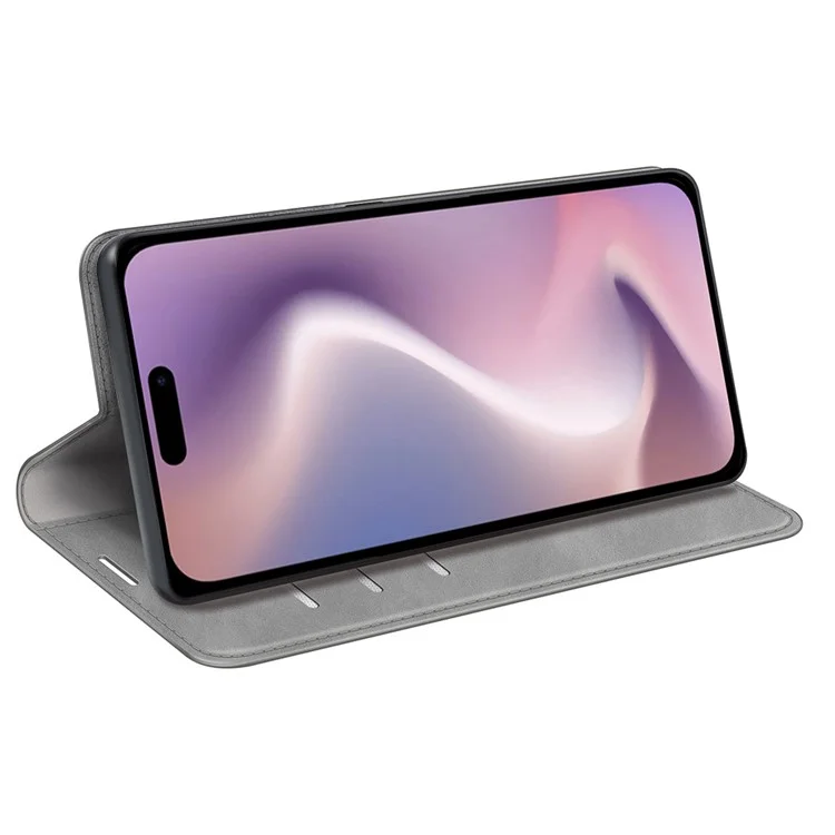 Für iPhone 16 Case Kartenfächer Geldbörse Skin-Feel PU Leder Telefonhülle - Grau