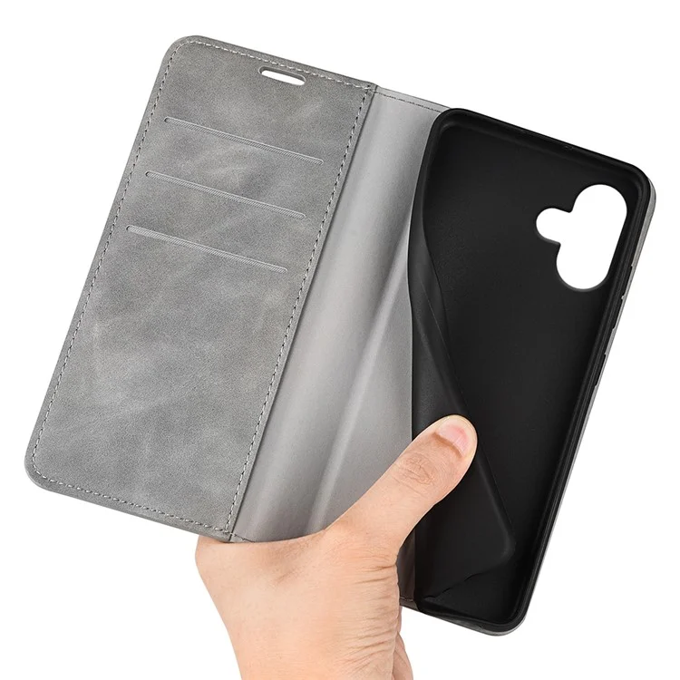 Für iPhone 16 Case Kartenfächer Geldbörse Skin-Feel PU Leder Telefonhülle - Grau