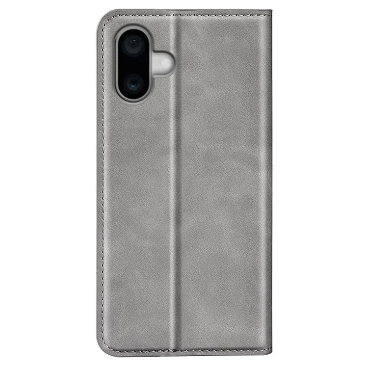 Für iPhone 16 Case Kartenfächer Geldbörse Skin-Feel PU Leder Telefonhülle - Grau