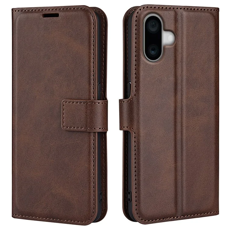 Für iPhone 16 Case Kalblederstruktur PU-Leder Folio Flip Phone Wallet Cover - Braun