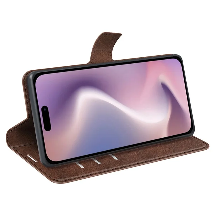 Für iPhone 16 Case Kalblederstruktur PU-Leder Folio Flip Phone Wallet Cover - Braun