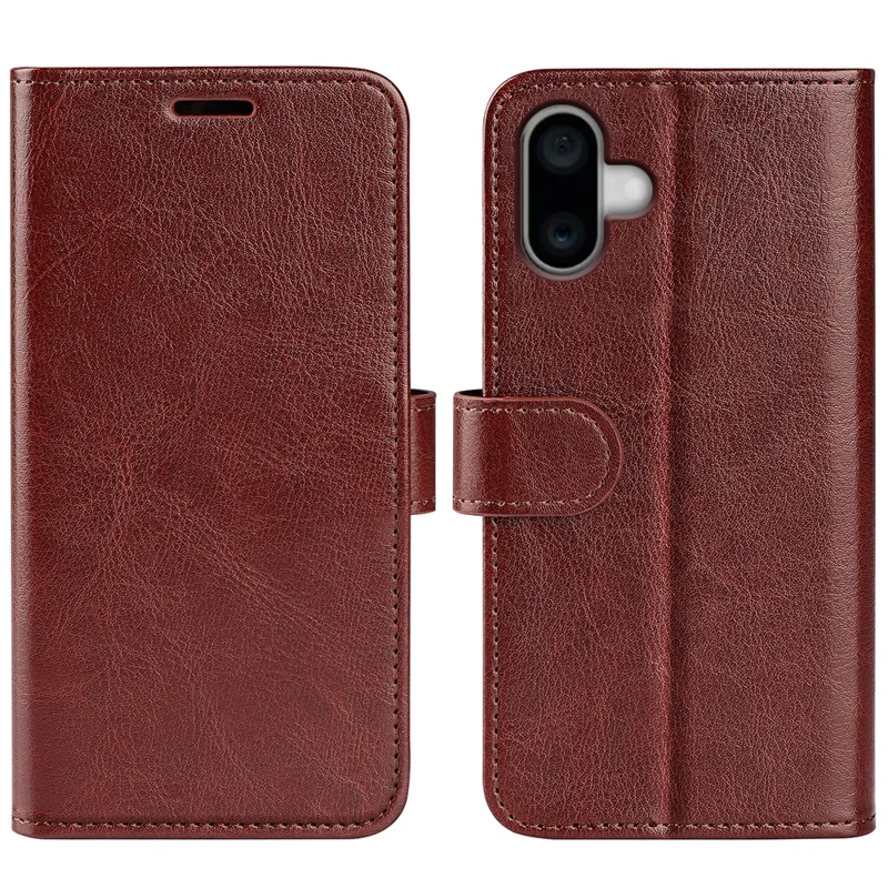 For iPhone 16 Case Crazy Horse Texture Leather Phone Cover Horizontal Viewing Stand - Brown