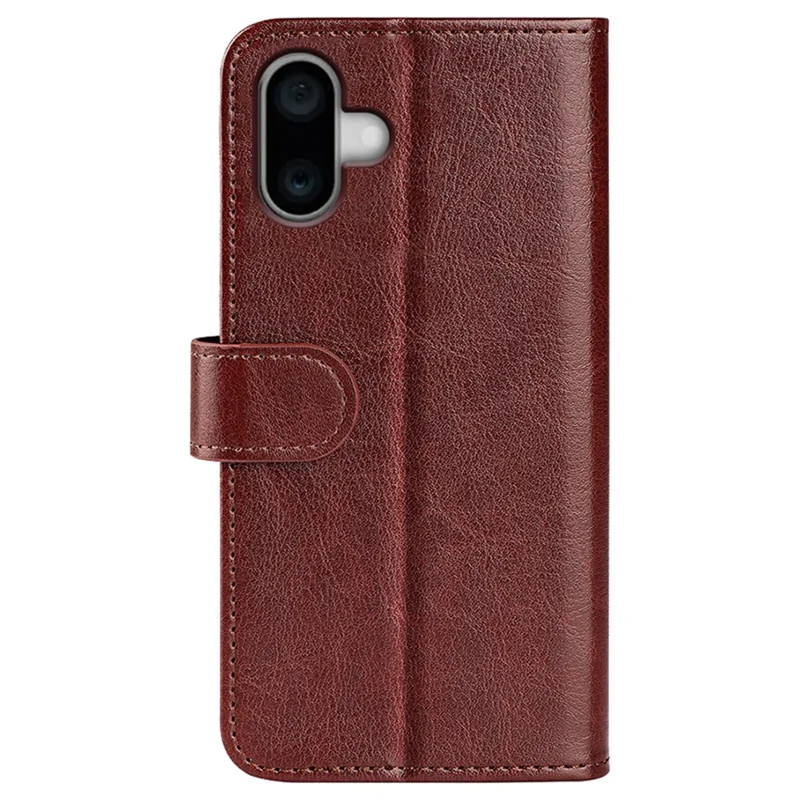 For iPhone 16 Case Crazy Horse Texture Leather Phone Cover Horizontal Viewing Stand - Brown