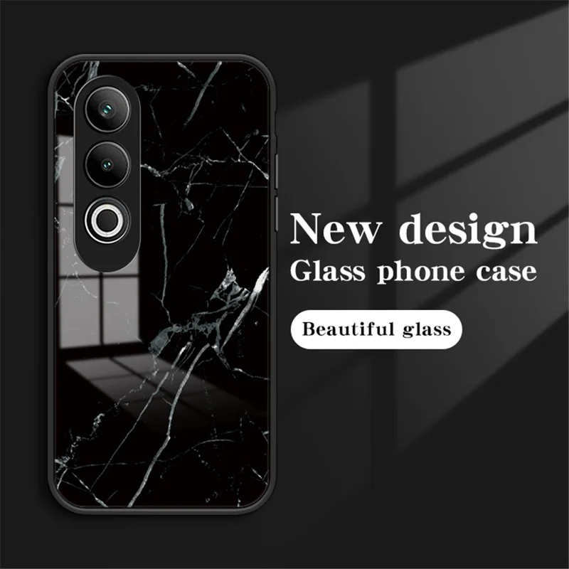 For OnePlus Nord CE4 5G Tempered Glass Case Marble Pattern Protective Phone Cover -  Black Marble