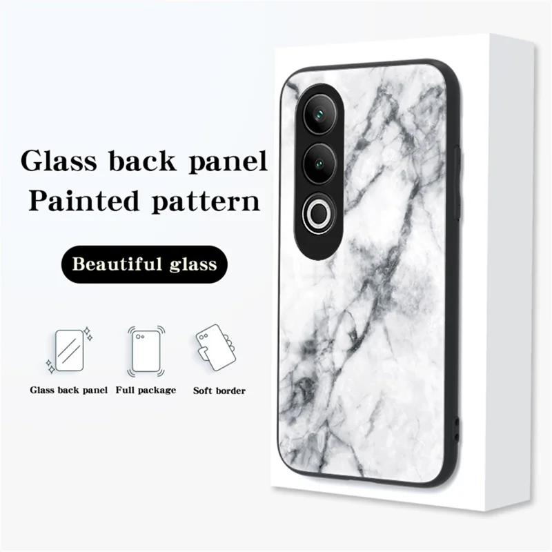 For OnePlus Nord CE4 5G Tempered Glass Case Marble Pattern Protective Phone Cover -  Black Marble