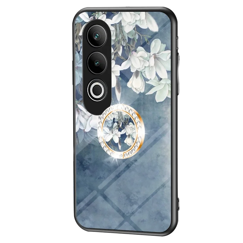 For OnePlus Nord CE4 5G Case Tempered Glass Pattern Printing Phone Cover with Ring Kickstand - Chinese Rose