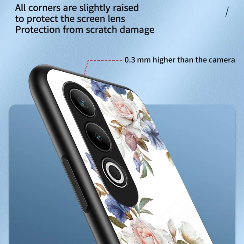 For OnePlus Nord CE4 5G Case Tempered Glass Pattern Printing Phone Cover with Ring Kickstand - Chinese Rose