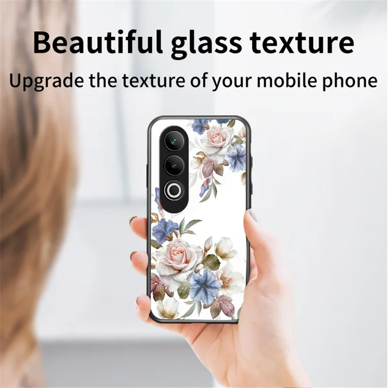 For OnePlus Nord CE4 5G Case Tempered Glass Pattern Printing Phone Cover with Ring Kickstand - Chinese Rose