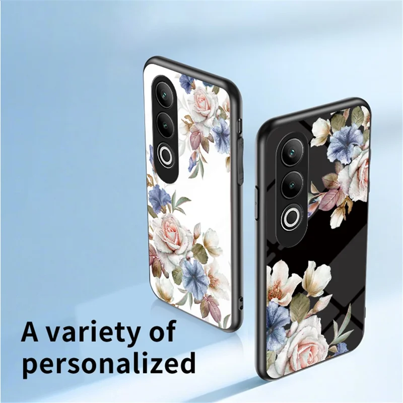 For OnePlus Nord CE4 5G Case Tempered Glass Pattern Printing Phone Cover with Ring Kickstand - Purple Magnolia