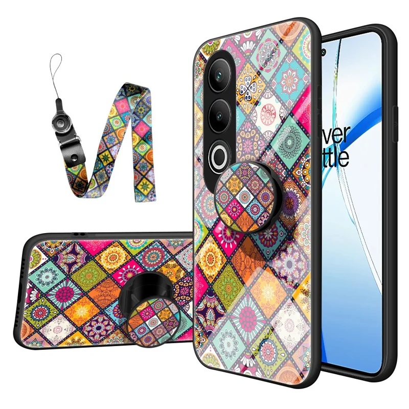For OnePlus Nord CE4 5G Case Kickstand Ethnic Pattern Tempered Glass+PC+TPU Phone Cover - Color Pattern