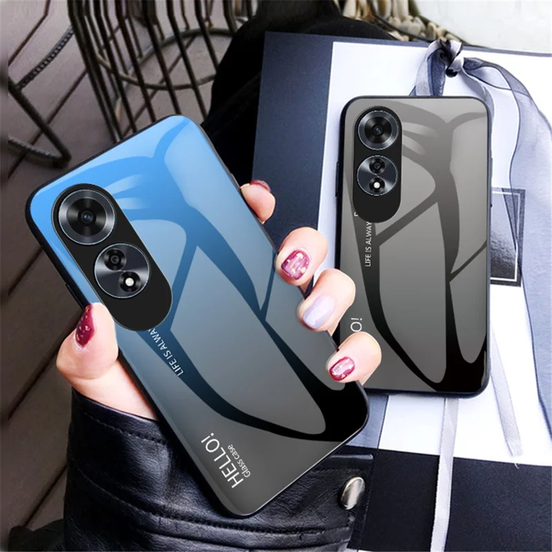 Pour Oppo A60 4G Étui Verre trempé+PC+TPU Housse de téléphone - Dégradé Rose