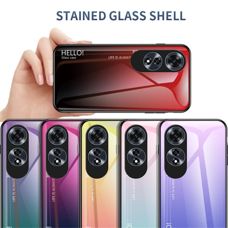 Pour Oppo A60 4G Étui Verre trempé+PC+TPU Housse de téléphone - Dégradé Rose